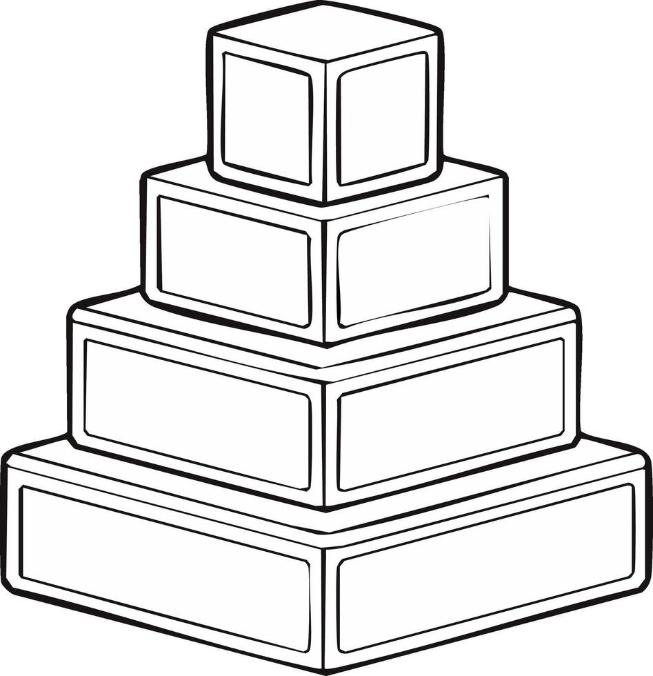 Stacked rectangular blocks pyramid formation decreasing size line art illustration vector