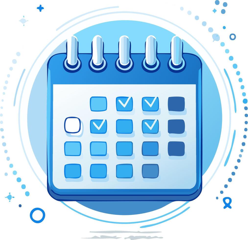 Blue Icon of a Calendar with Checkmarks Displaying Planning and Scheduling vector