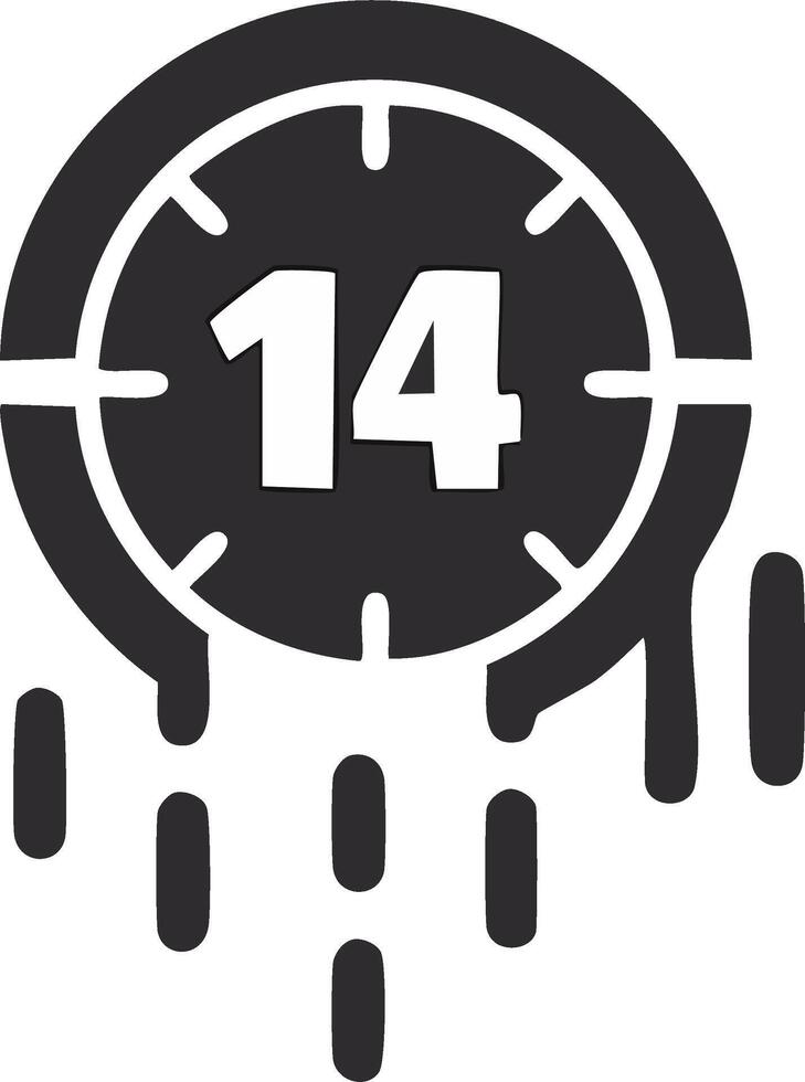 Melting Clock with Number Fourteen Symbolizing Time Running Out, Deadline, and Urgency vector