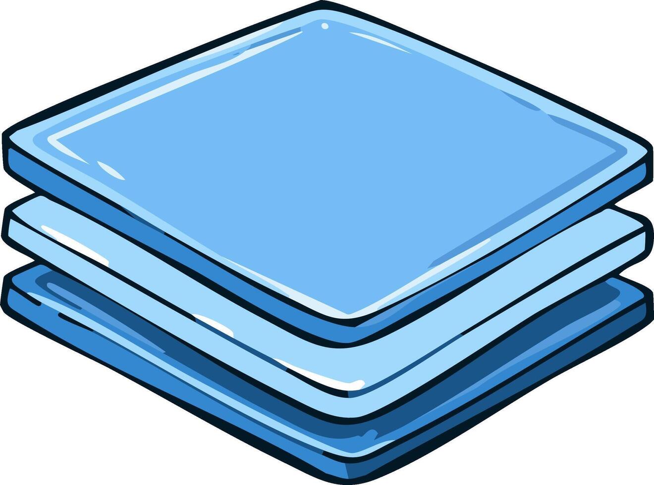 Three stacked square translucent blue panels with rounded corners and dark outlines vector