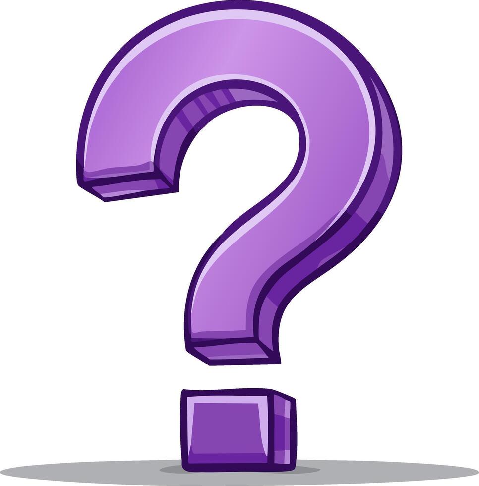 Stylized Question Mark in Purple Shading Standing Upright with Shadow vector