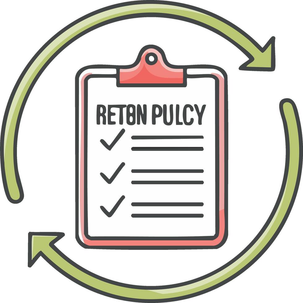 Return policy concept on clipboard with checklist and circular refresh arrow vector