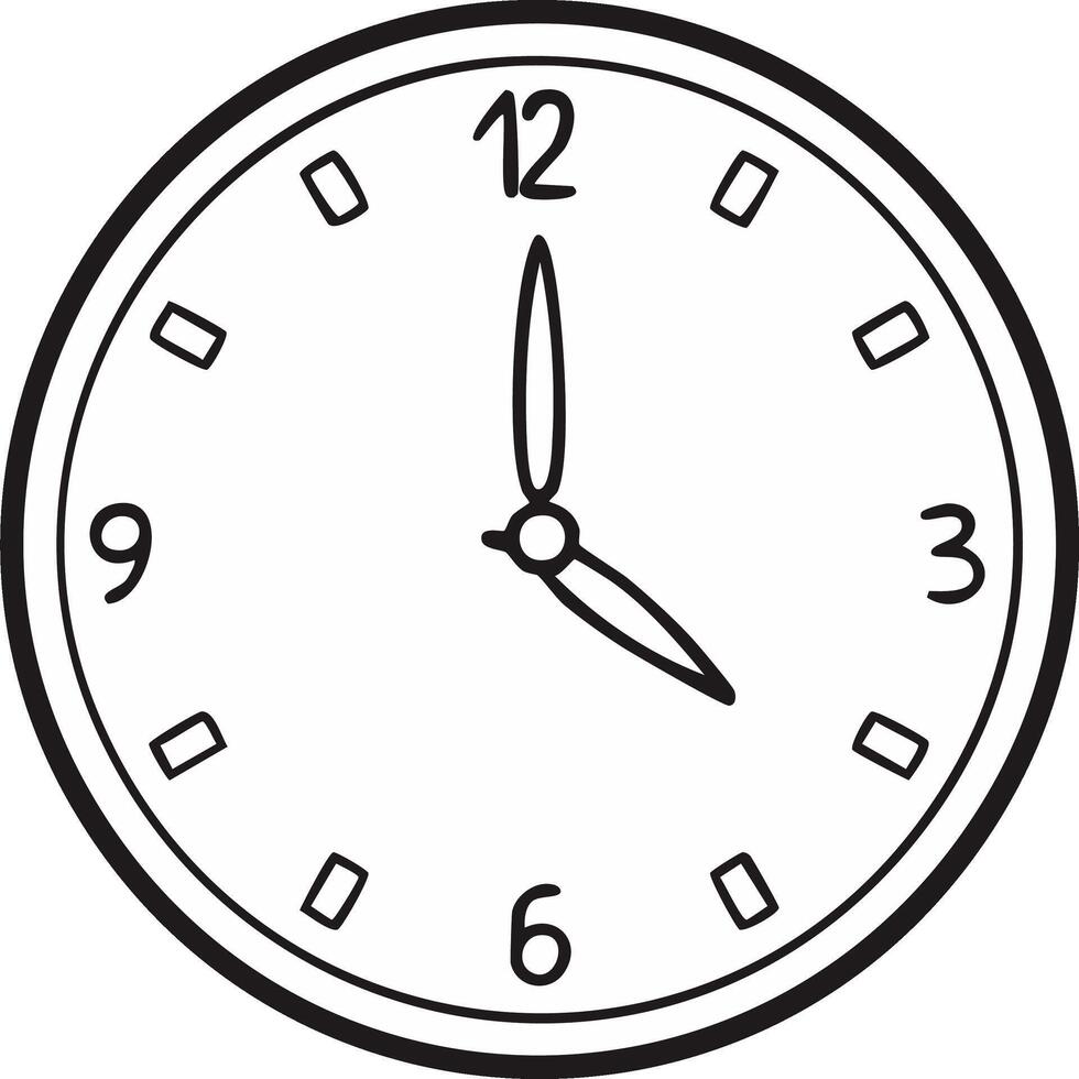 Clock Face Showing the Time Hand Drawn Style Numerals and Tick Marks Timekeeping vector