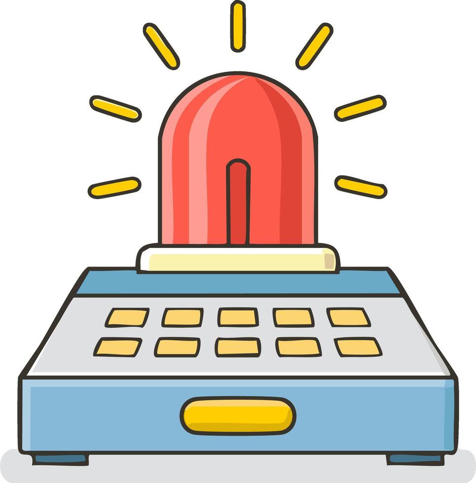 Red flashing alarm light on a control panel with illuminated buttons vector