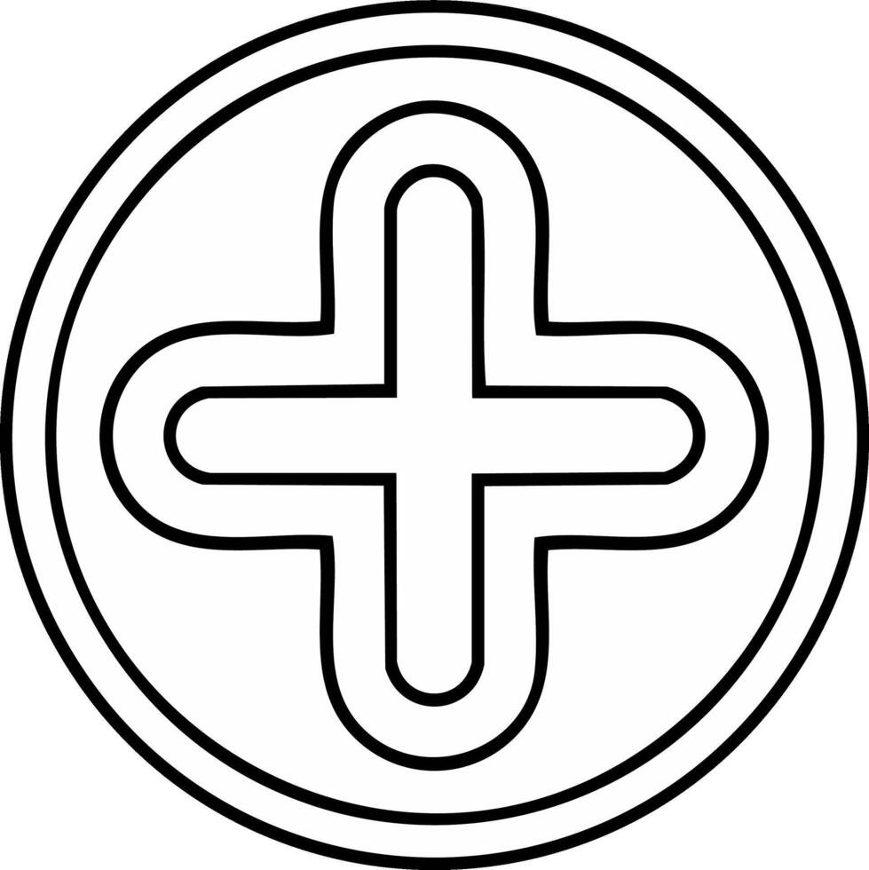 Geometric design of a plus symbol within a circle, isolated for logo, design element, coloring page, creative project vector