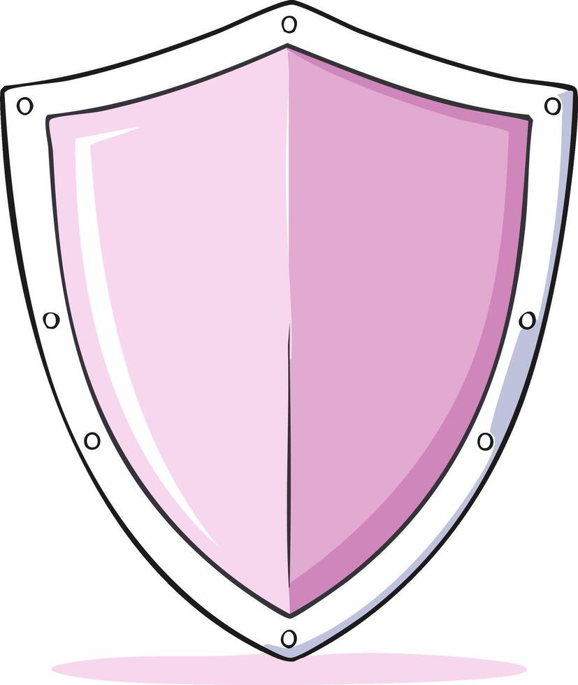 Protective shield illustration in light pink color with rivets on its border for fantasy art and security concepts vector