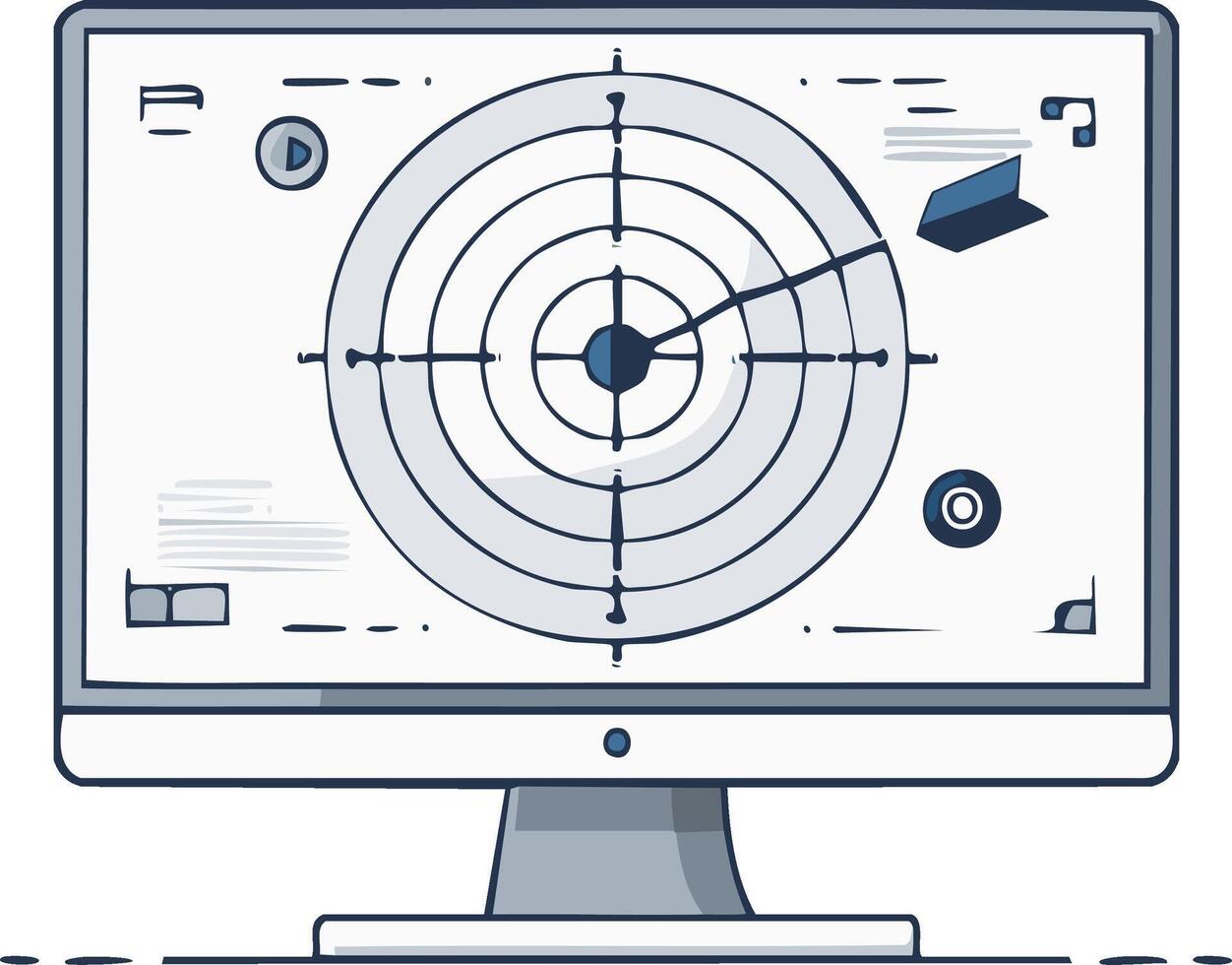 Illustration of a computer monitor with a radar screen, concept of technology vector