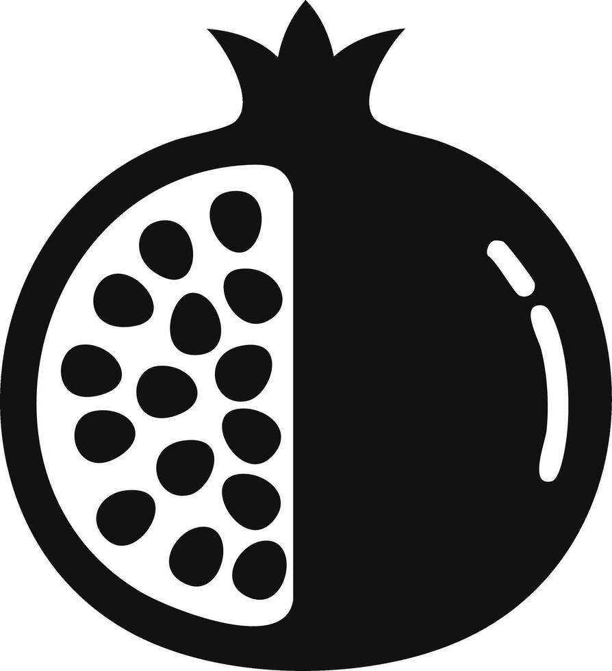 Black and White Graphic of a Sliced Pomegranate with Seeds Visible vector