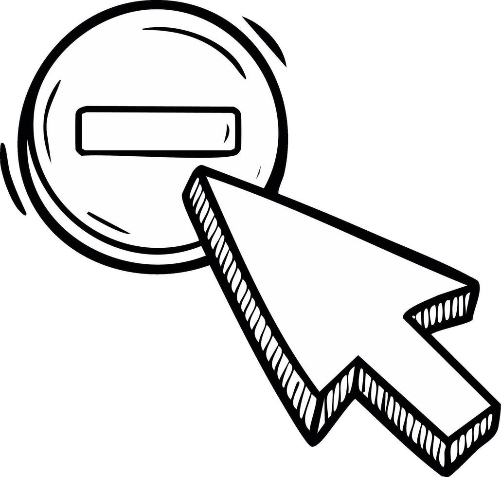 mano dibujado computadora cursor flotando terminado un menos firmar botón vector