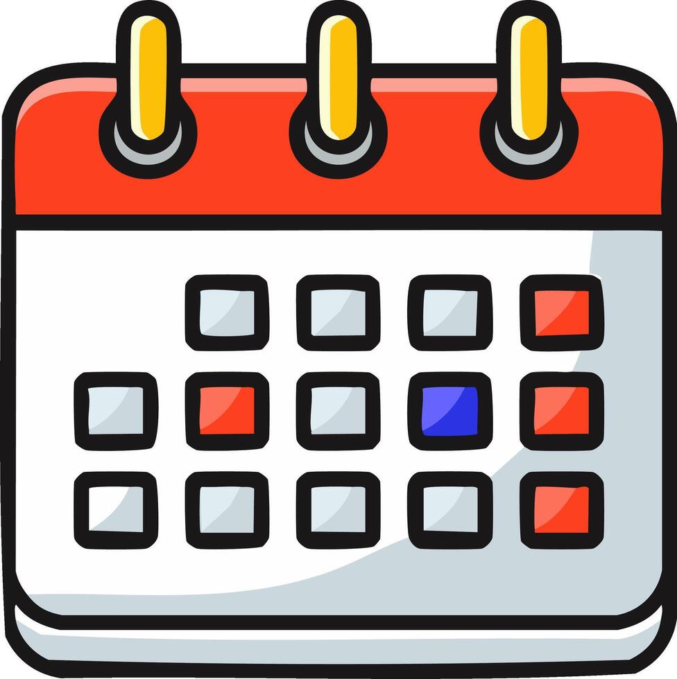 Colorful Cartoon Calendar Icon with Highlighted Dates for Scheduling and Planning Events vector