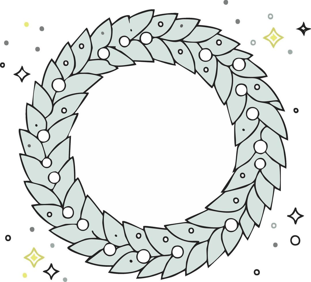 Hand-drawn Laurel Wreath with Sparkles Festive Decorative Element vector