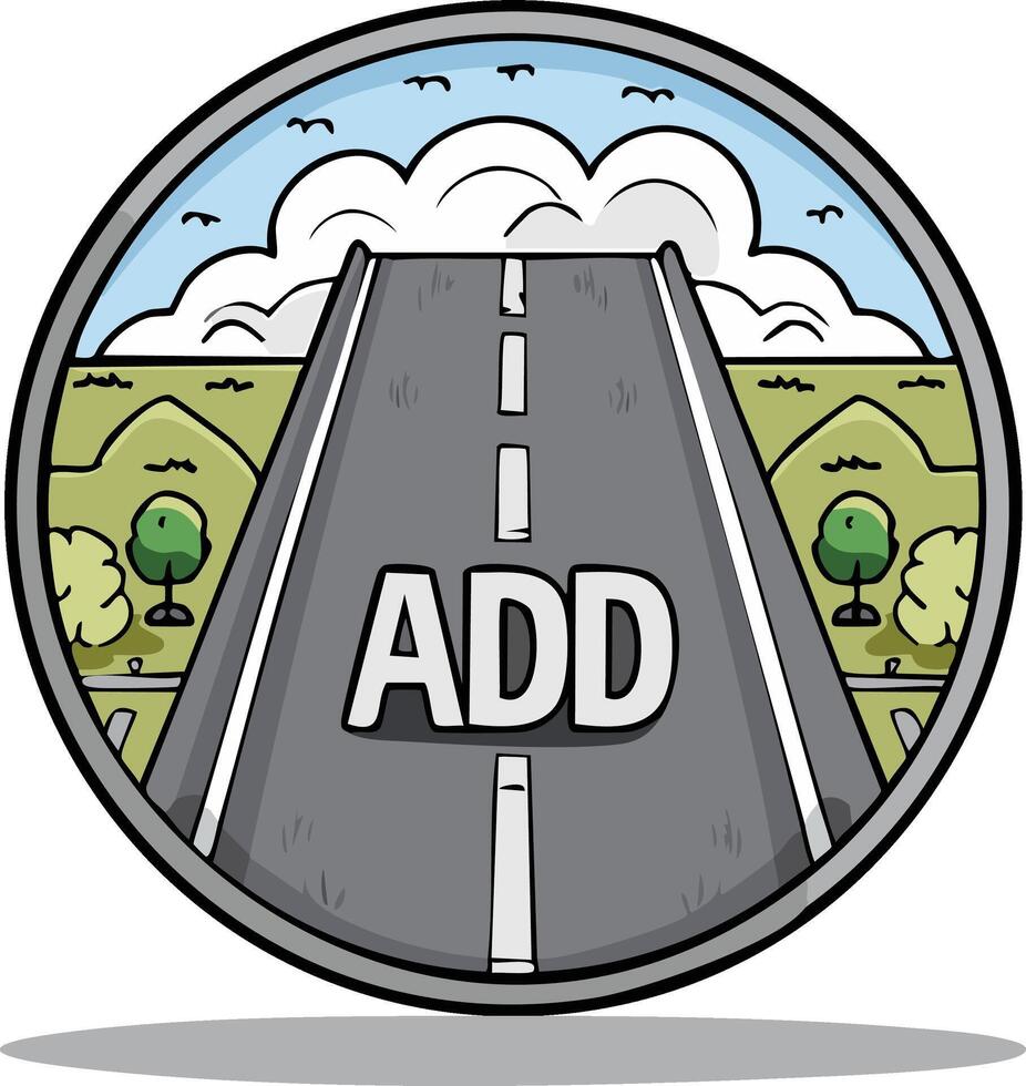 Add Graphic Button with Roadway Background Leading to Horizon with Clouds Illustration vector