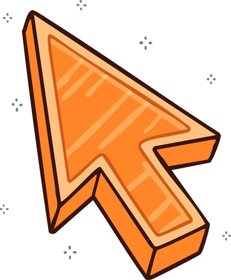 Whimsical Orange Arrow Cursor Graphic Illustration with 3D Look and Subtle Sparkles vector