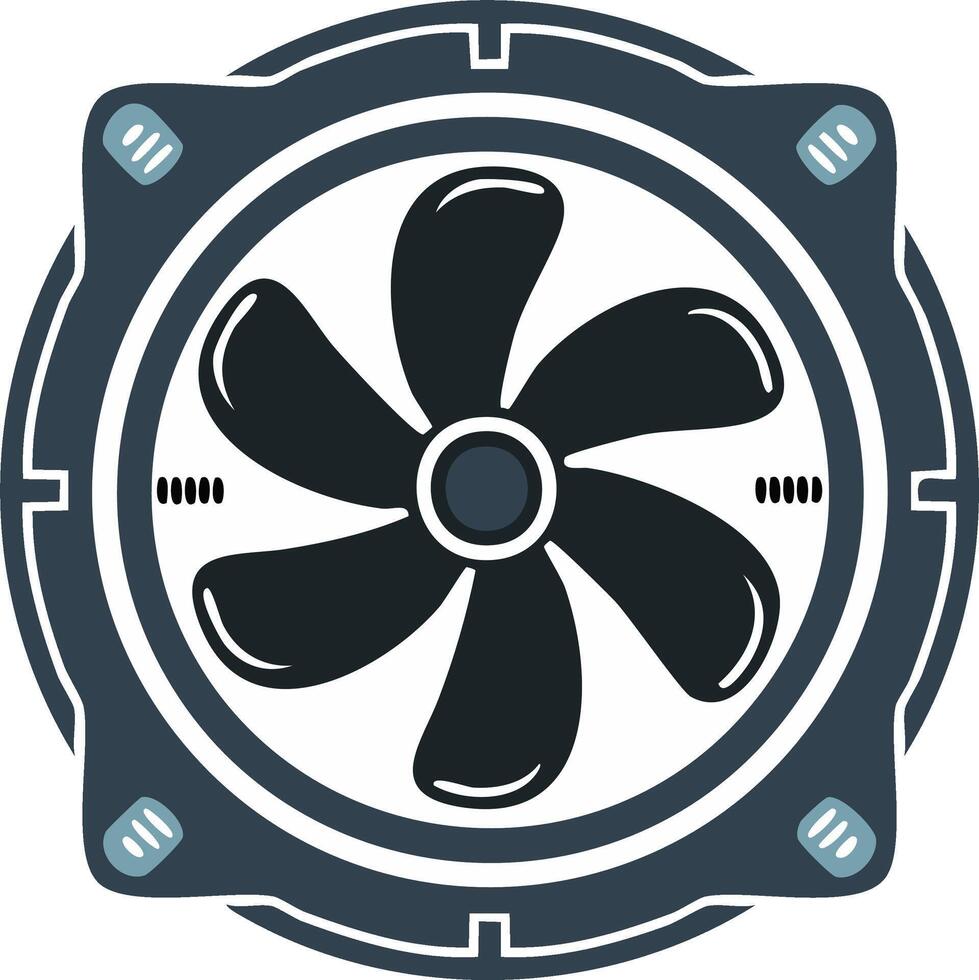 Clean design of a five bladed cooling fan symbolizing essential computer hardware ventilation vector
