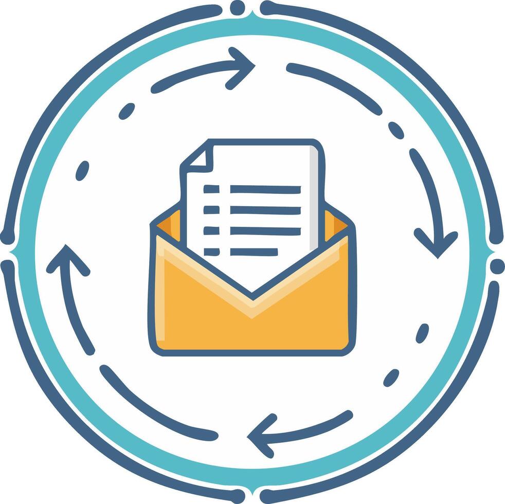 Automated email workflow icon with a letter in an envelope and circular process arrows vector
