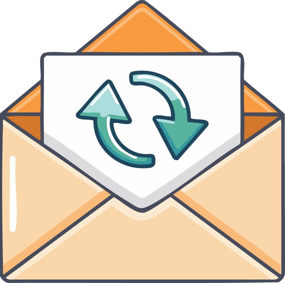 Envelope with circular arrows, illustration of mail correspondence and updating vector