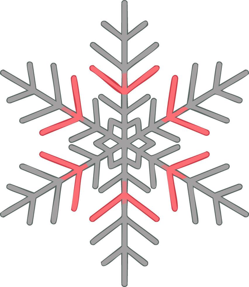 illustration of a grey and red snowflake with highlighted structural details vector