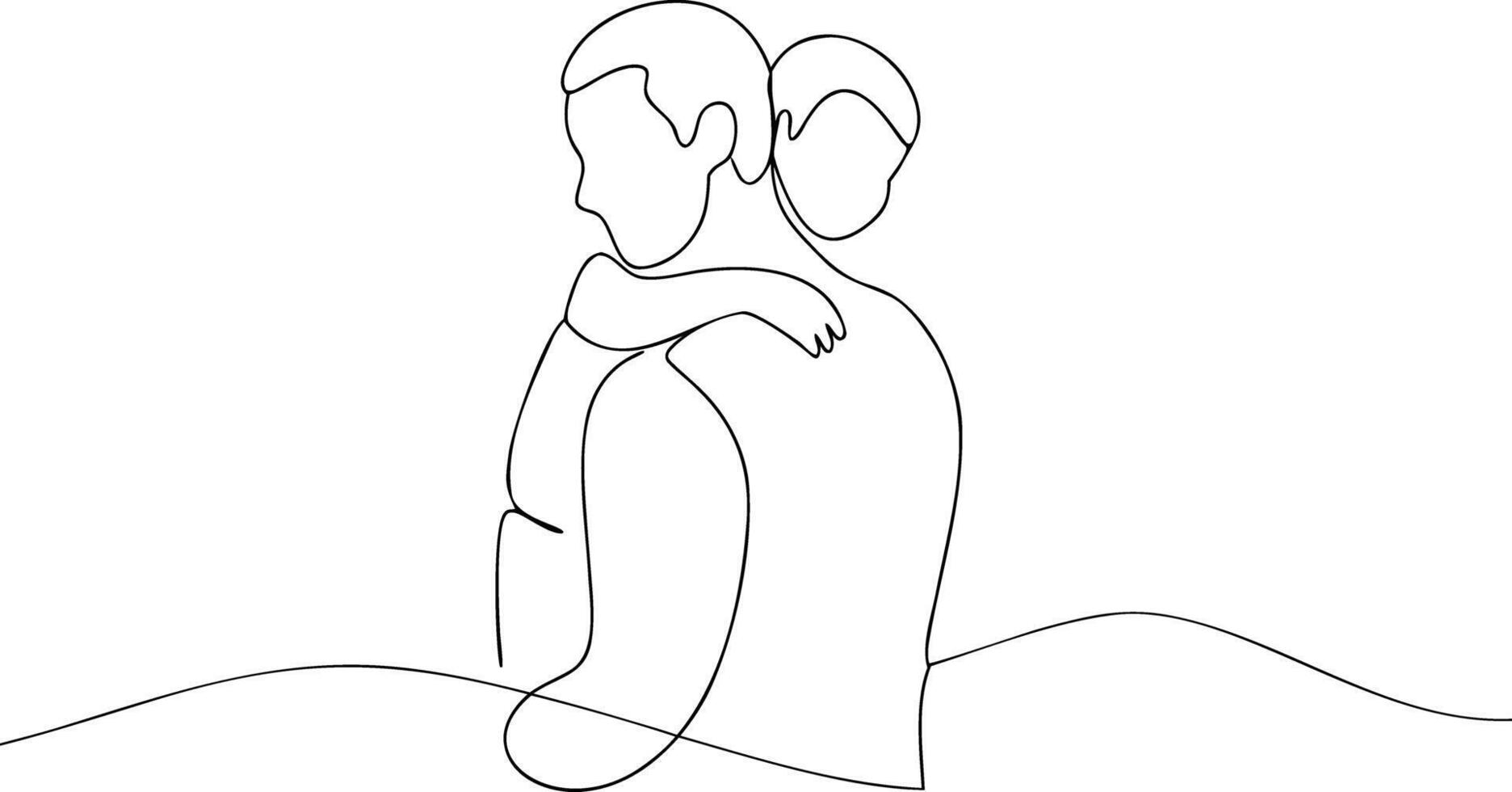 One line drawing of father and child hugging continuous line vector