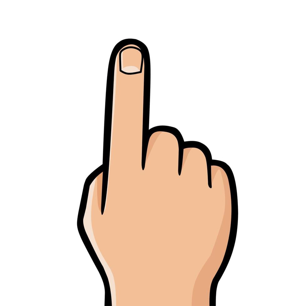 illustration of a human hand pointing upward with index finger, representing direction, selection, touch gesture, or attention symbol. Suitable for icon, app, or infographic design vector