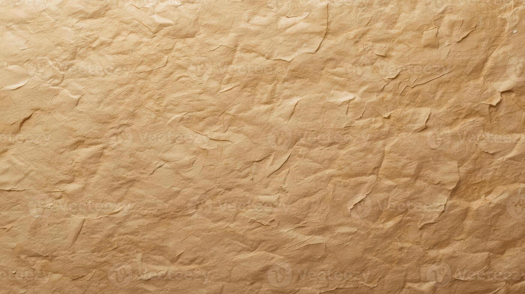 Crumpled brown paper texture background showcases detailed wrinkles, folds, and subtle variations in tone adding depth and visual interest. photo
