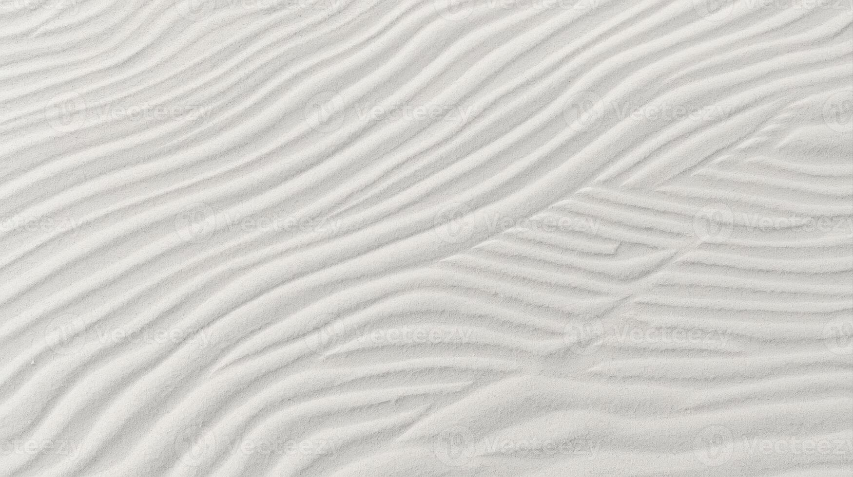 Wavy white sand dunes create a serene and minimalistic landscape with natural ripples and delicate patterns under soft sunlight on a beach. photo