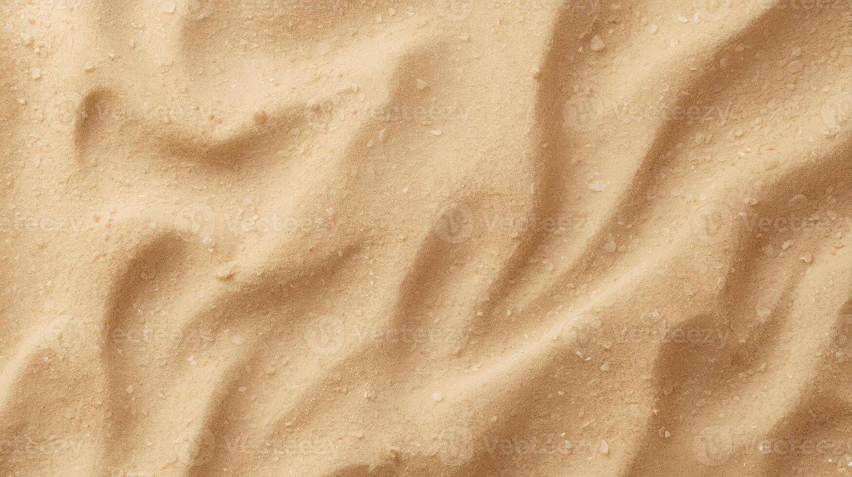 The undulating patterns of golden sand, sprinkled with small grains, create a soothing and natural texture for a perfect beach backdrop. photo