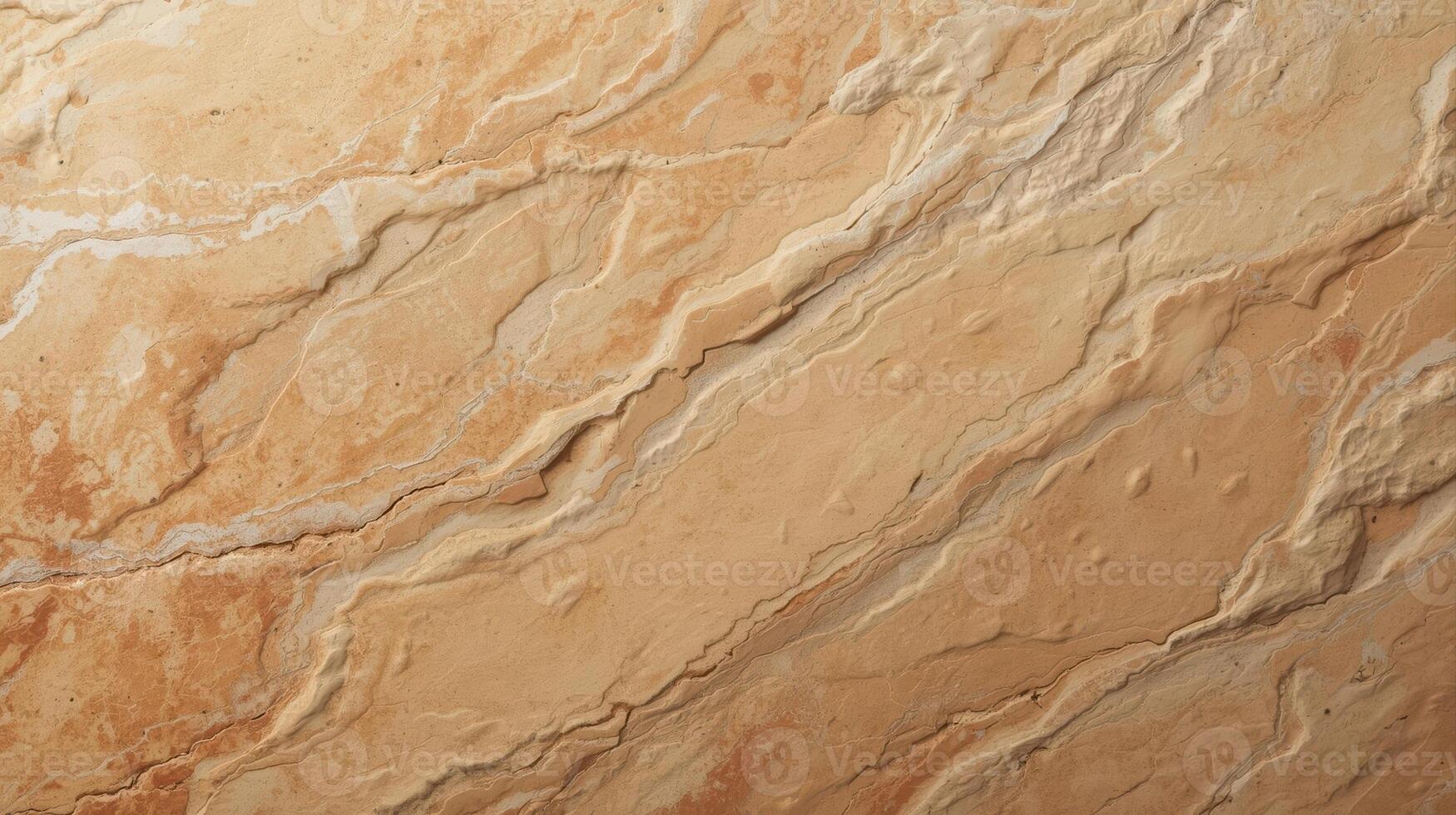 A close up texture shows an abstract tan colored stone with diagonal lines and surface cracks that add depth to the rugged material. photo