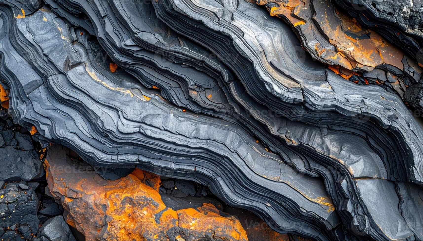 Close up of layered rock formations show a beautiful display of natural textures and earthy colors in a mesmerizing abstract pattern. photo