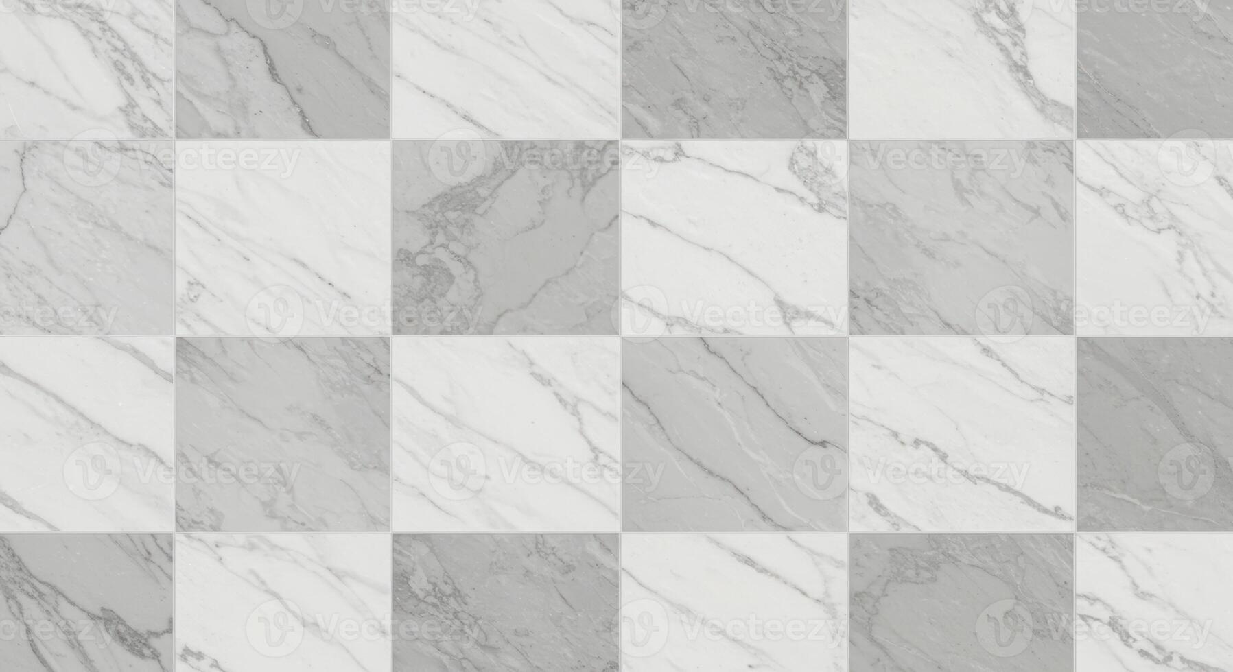 White and gray marble tiles are arranged in a checkerboard pattern to create a sophisticated and elegant surface design texture background. photo