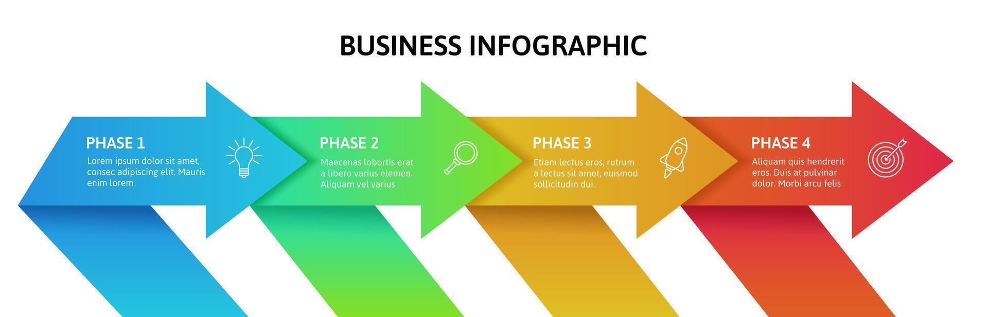 Arrow chart infographic. Business presentation diagram 4 paper arrow steps, process chart, marketing strategy layout. Flowchart roadmap, timeline with four stage. template vector