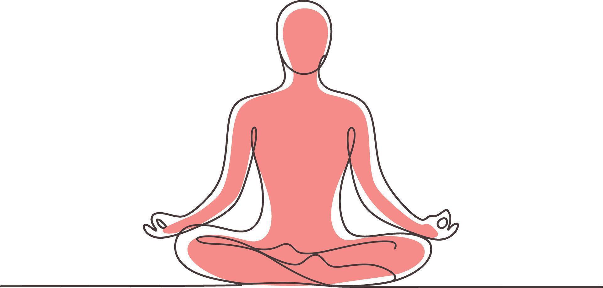 Minimalist continuous line drawing of a person meditating in lotus pose2 vector