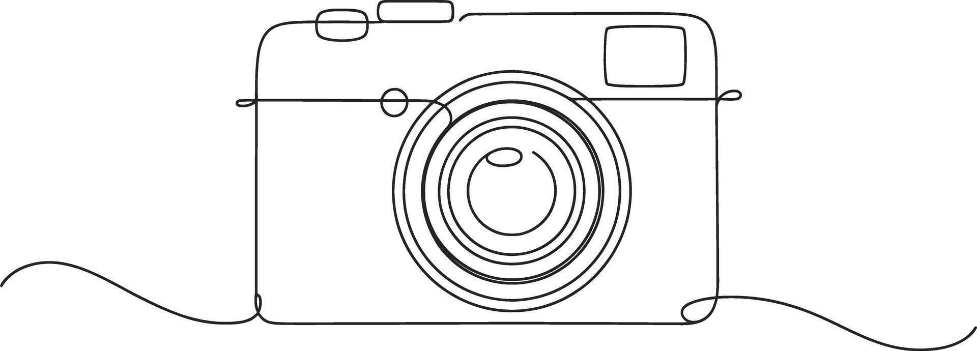 Minimalist single line drawing of a vintage camera with wavy lines vector