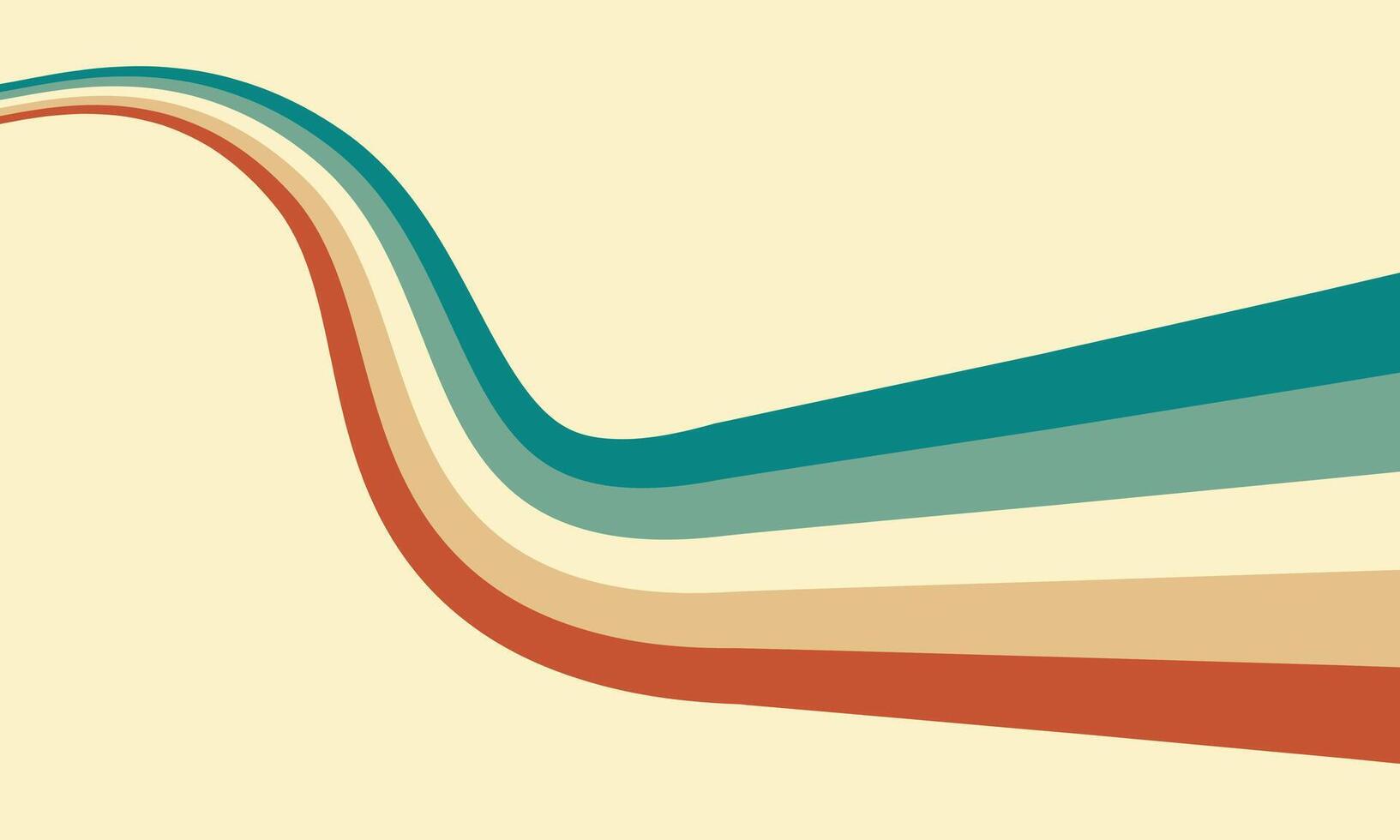 Vintage rainbow stripe pattern with curved lines in warm teal and orange tones. Abstract groovy background vector