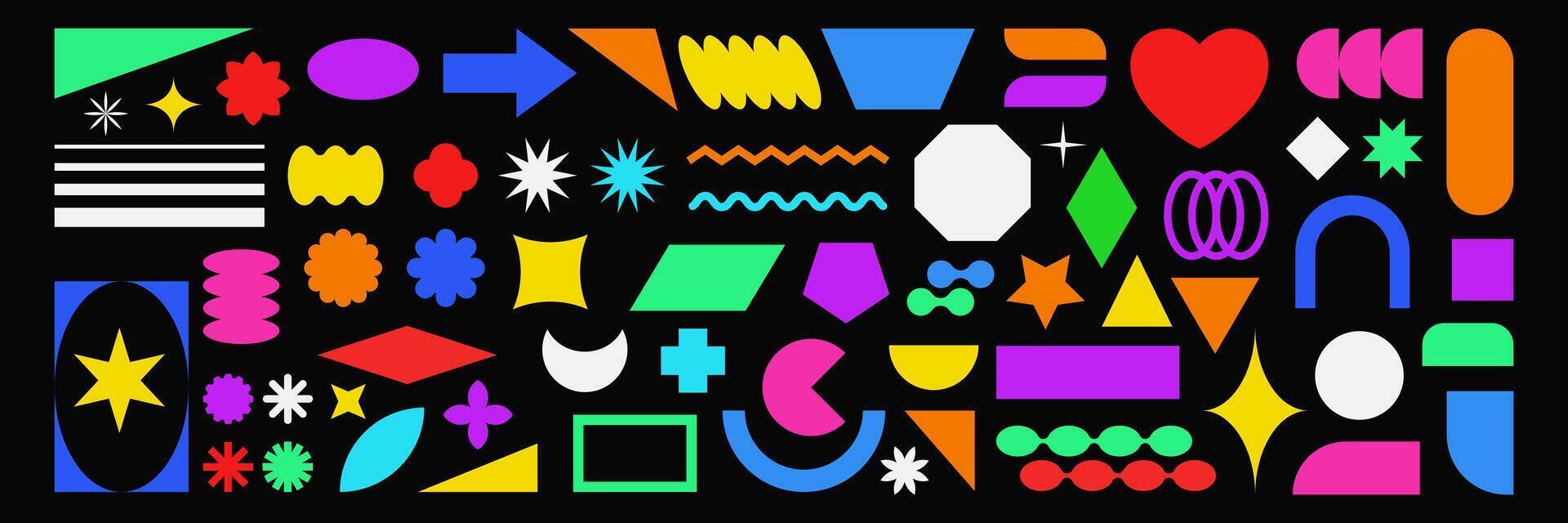 Set of abstract brutal shapes and forms in bauhaus style, sticker set of retro geometric figures. Decorative design element vector