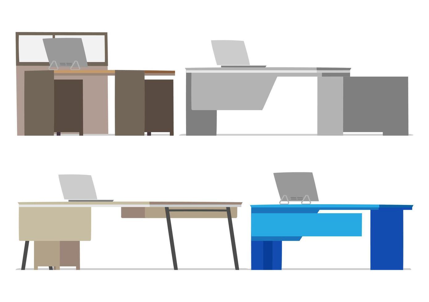 four type of small and big office desks for business design elements background vector