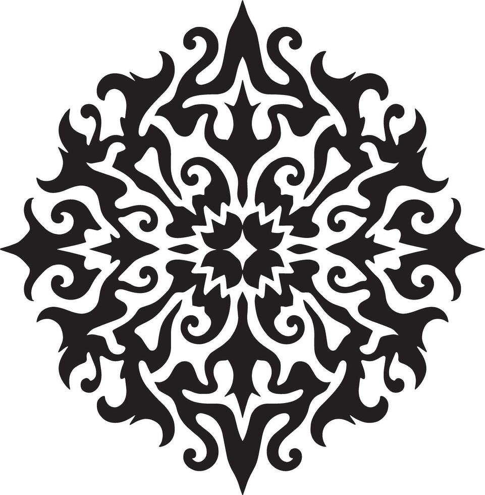 Intricate black ornamental damask pattern with symmetrical floral elements on a white background vector