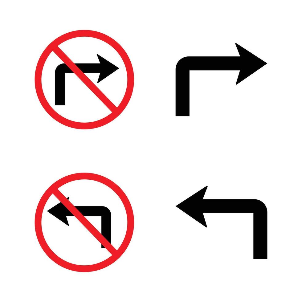 Set of traffic signs no right turn and right arrow no left turn and left arrow vector