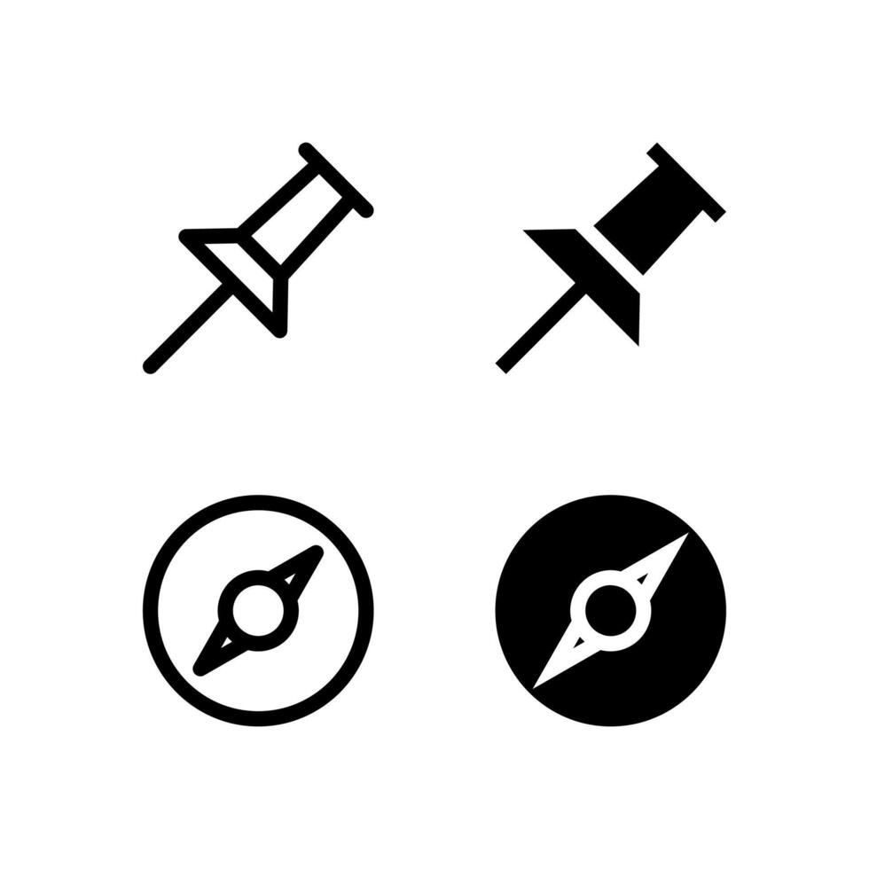 Modern Pin and Compass Icons Solid and Line for Dashboard and Interface vector
