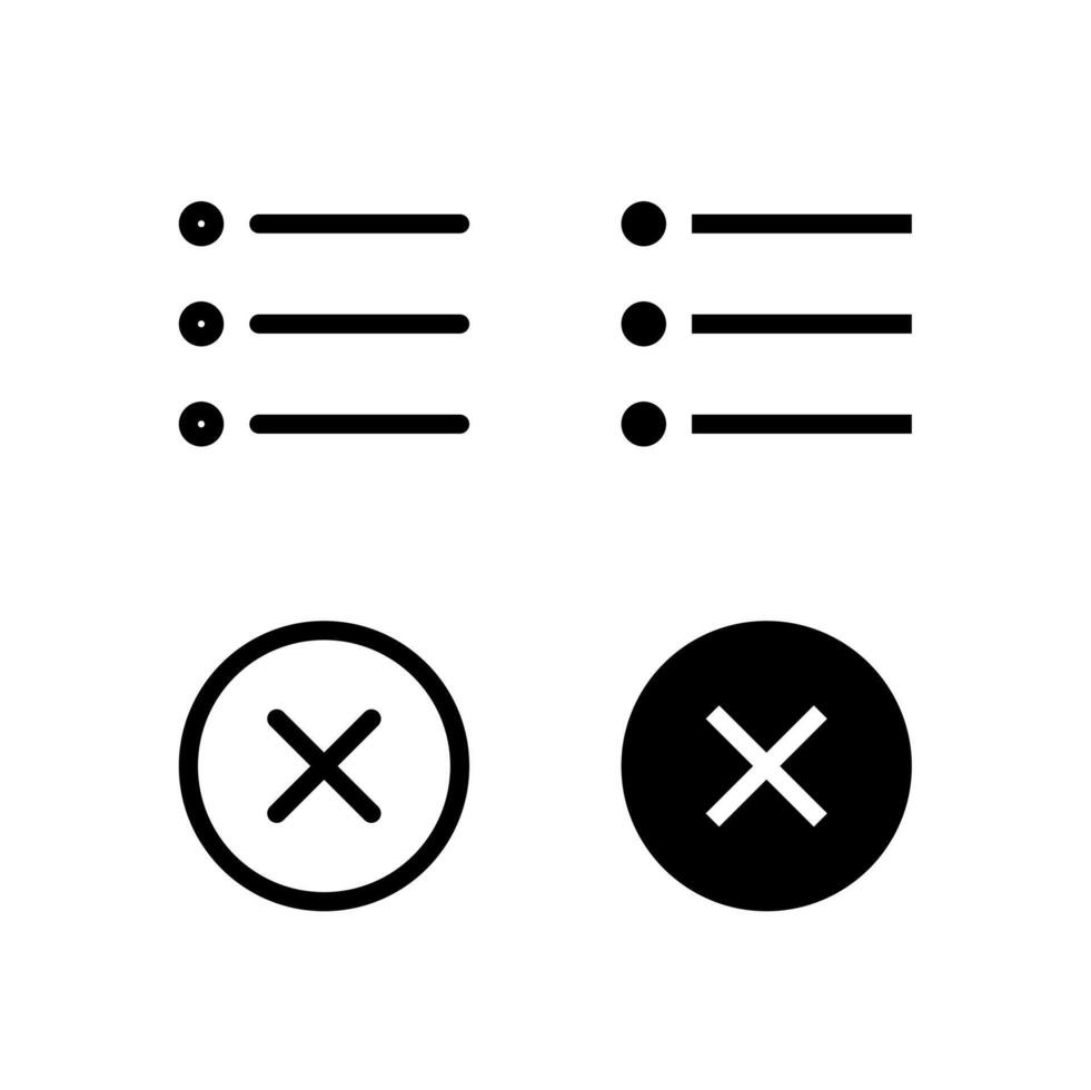 Menu and Close Line and Solid Icons for Control and Tools vector