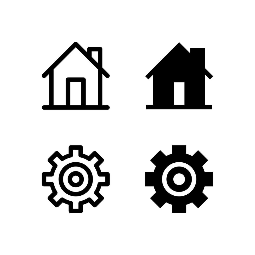 UI Home and Settings Icon Collection Line and Solid for App Design vector