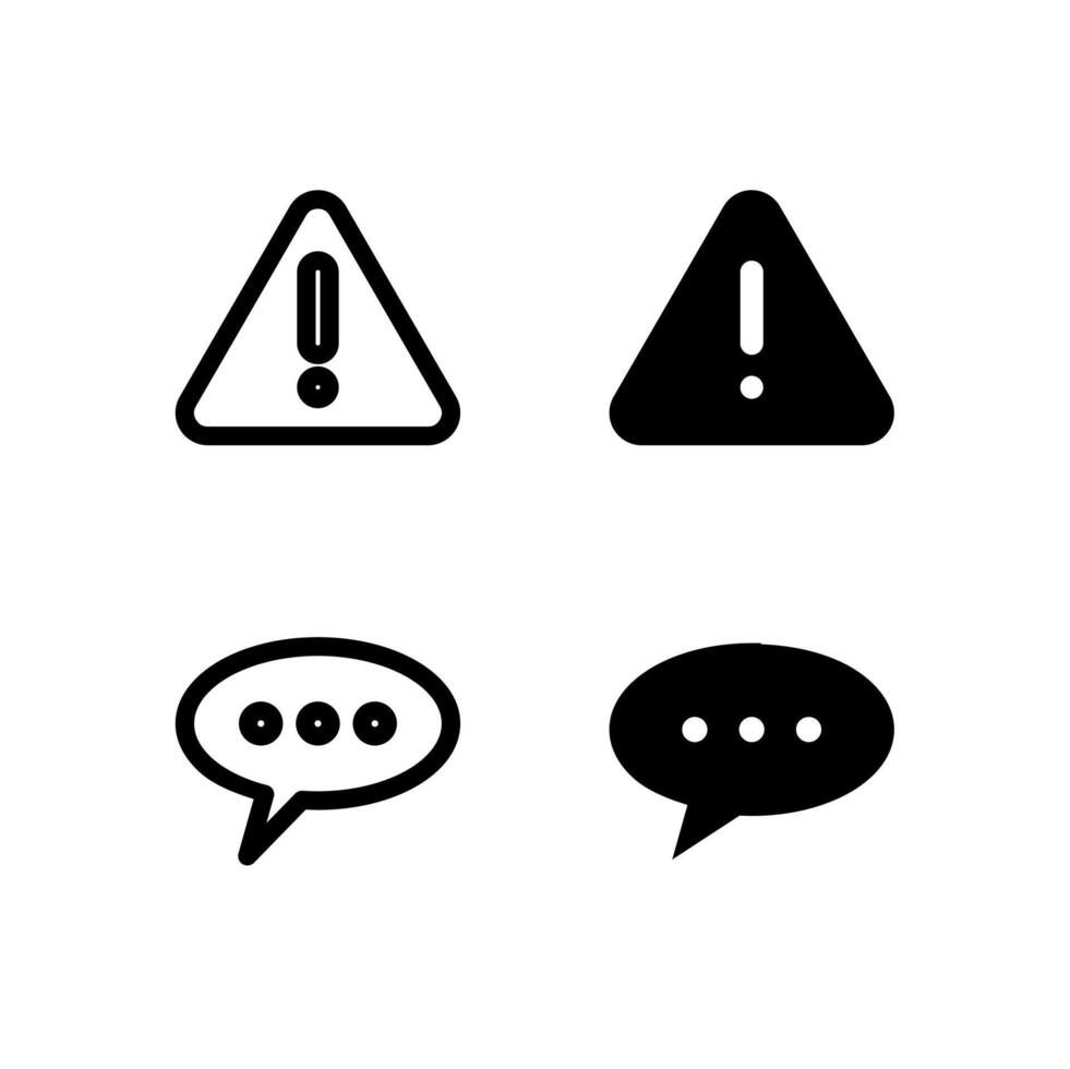 Smart Warning and Message Icon Set in Solid and Outline Styles for UI vector