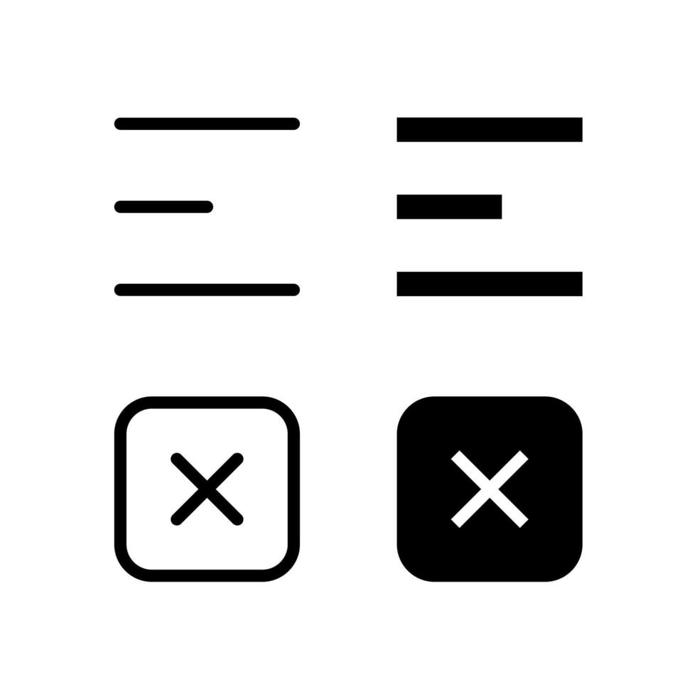 moderno menú y cerca línea y sólido icono conjunto para ui y aplicación diseño vector