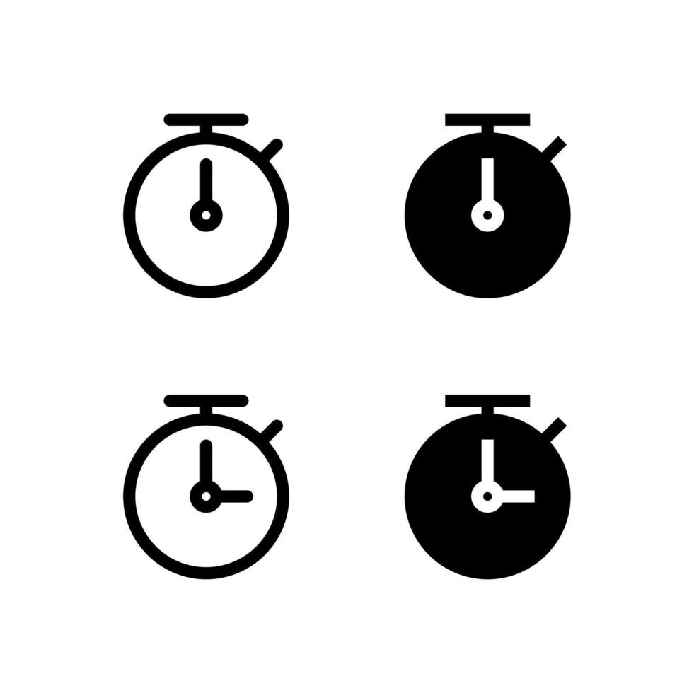 Smart Timer and Stopwatch Icon Set in Solid and Outline Styles for UI vector