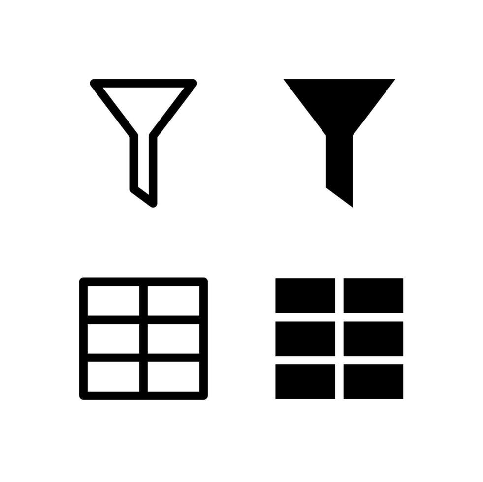 moderno filtrar y mesa línea y sólido icono conjunto para ui y aplicación diseño vector