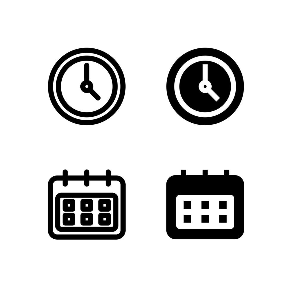 Clock and Calendar Icons Solid and Line for Dashboard and Interface Projects vector