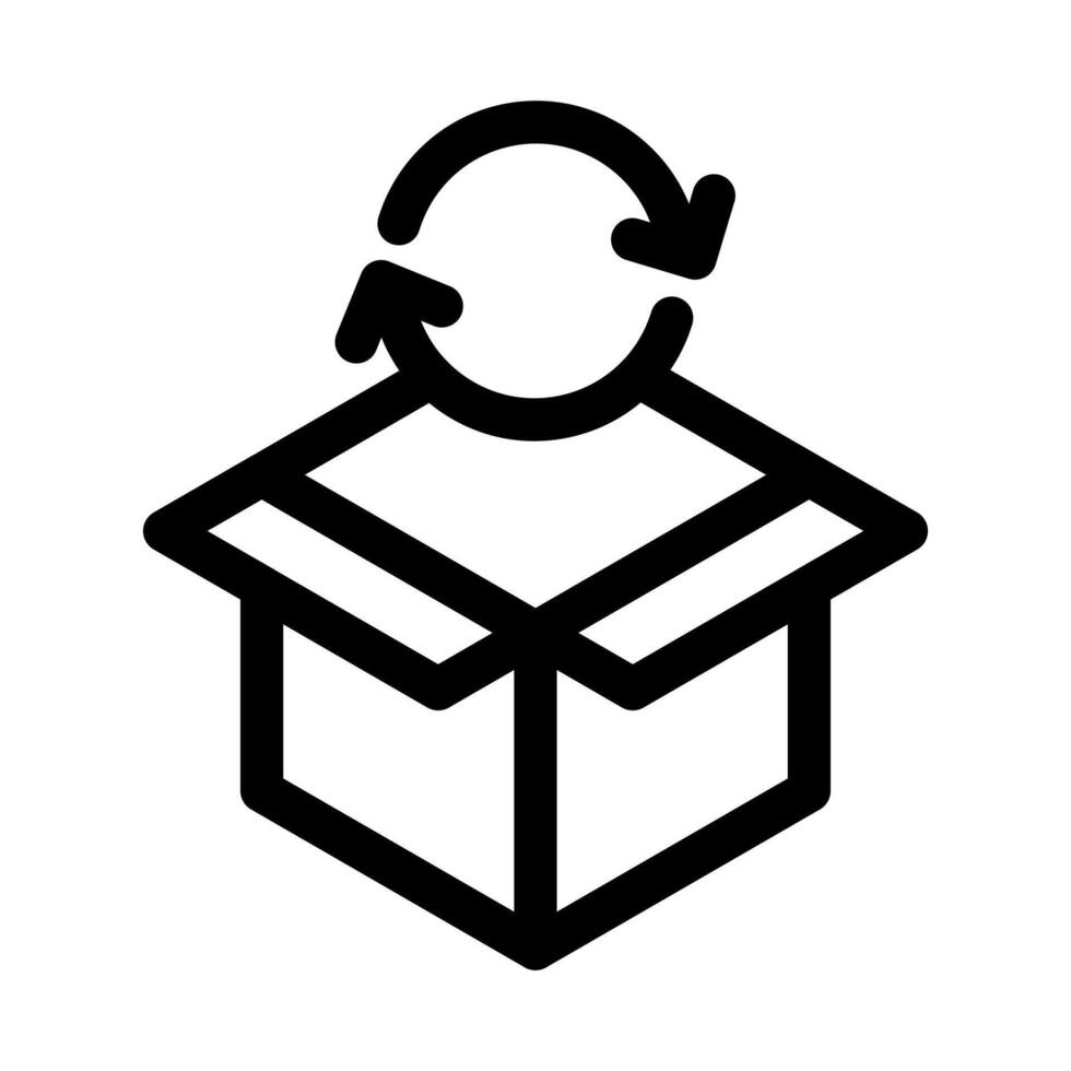 A simple line icon of a sealed box with a recycle symbol. vector