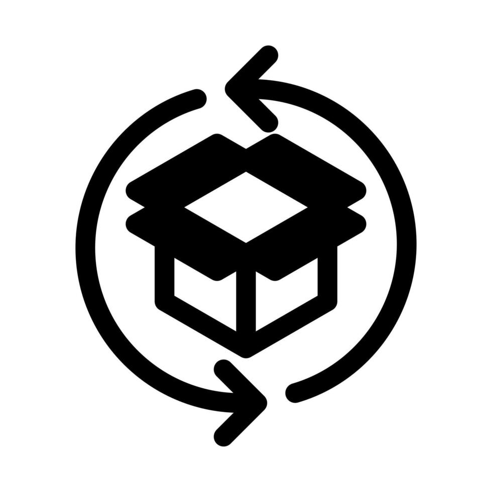 un sólido icono de un abierto caja con el reciclaje flecha, representando un usado caja. vector