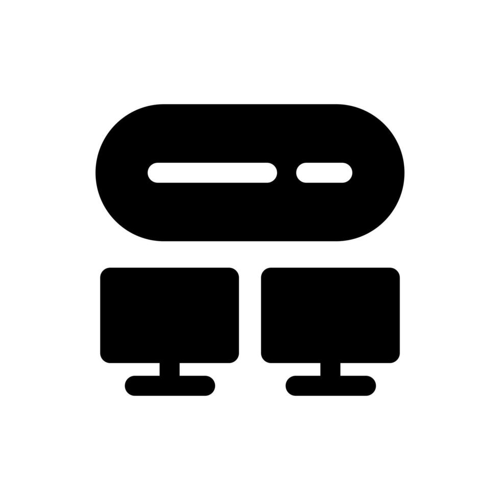 un sencillo lleno icono de un computadora monitor conectado a un servidor, simbolizando ordenador personal servidor conexión. vector