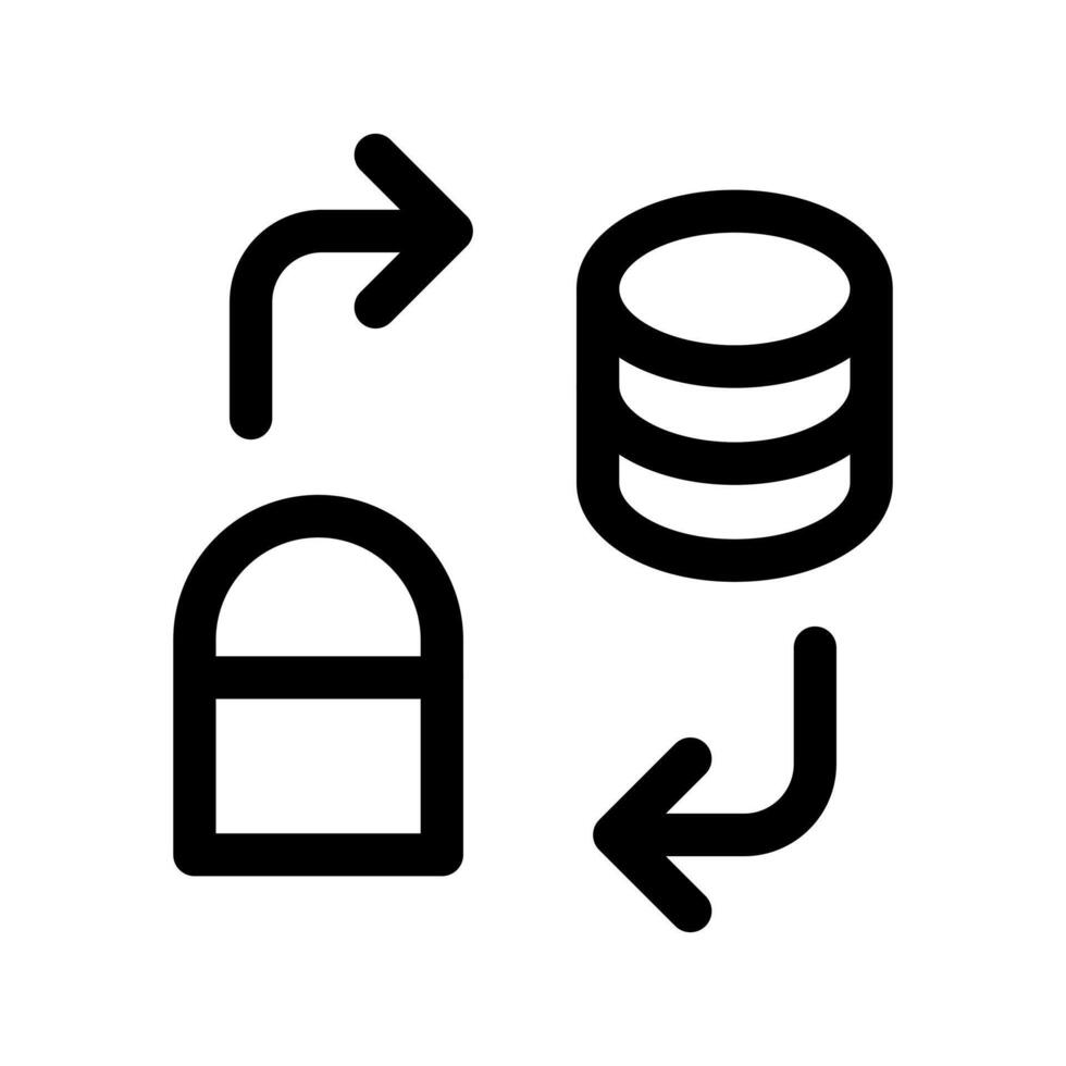 A simple line icon of a server with a key, symbolizing server key or access control. vector