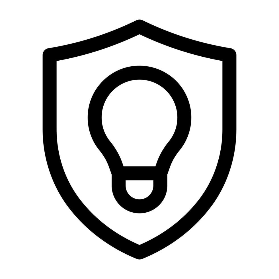 A line style icon of a shield with a light bulb symbolizing security idea or smart protection. vector